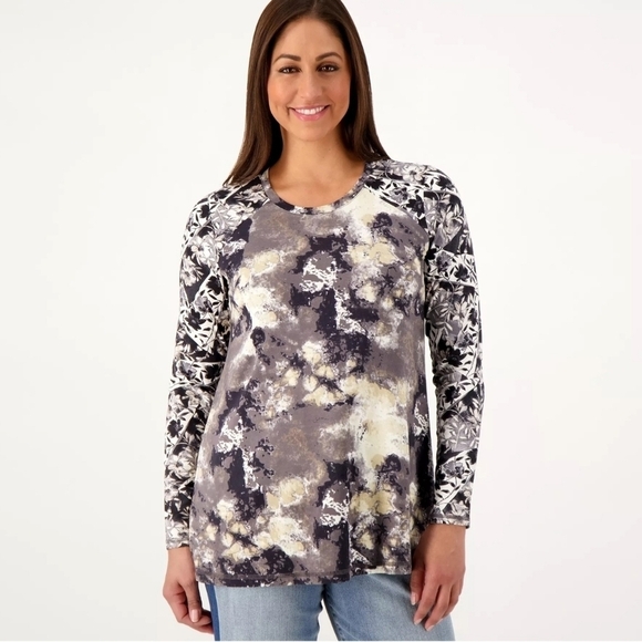 EC LOGO By Lori Goldsteinixed Print Jersey Knit Top Size Medium, casual, comfy - Picture 2 of 11